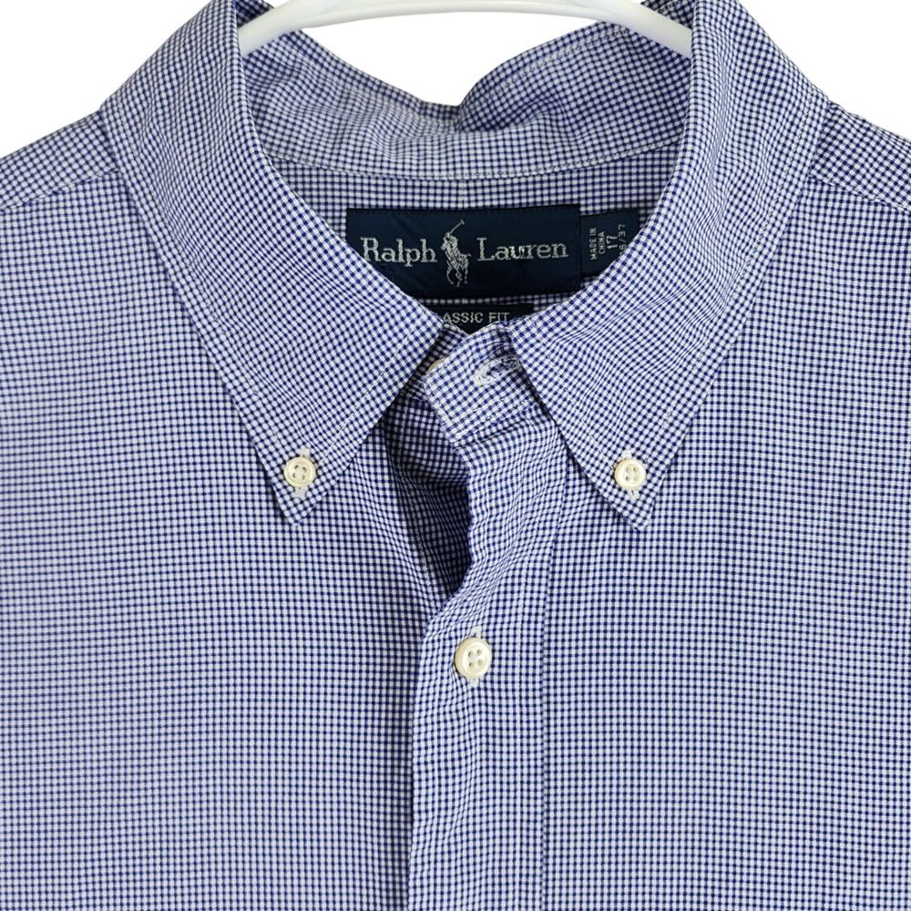 Ralph Lauren Classic Fit‎ Button Down Shirt Mens 17 36/37 Blue Gingham Preppy